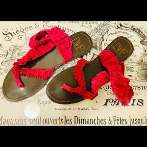 DVF- Ruffled Fuchsia Suede Flat Sandals